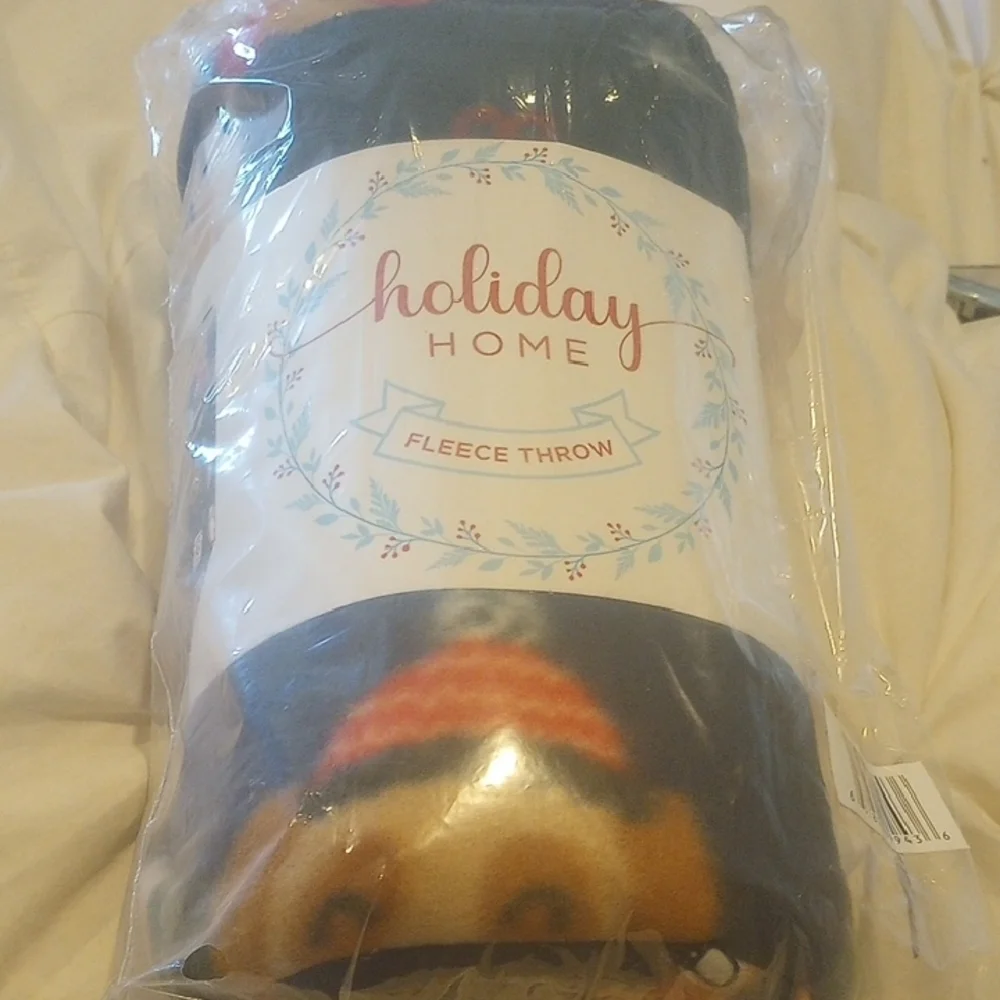 Festive Navy Holiday Throw Blanket with Animal Motifs